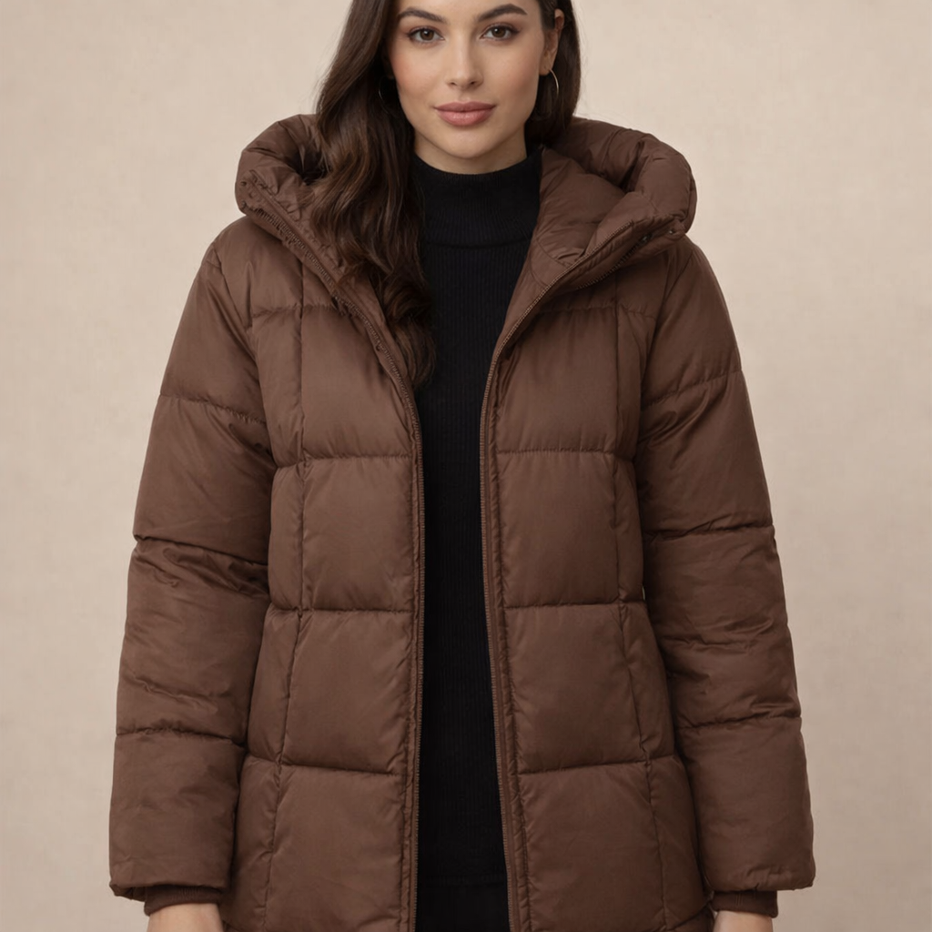 Women's Hooded Padded Coat – Mid-Length Insulated Comfort