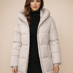 Women's Hooded Padded Coat – Mid-Length Insulated Comfort