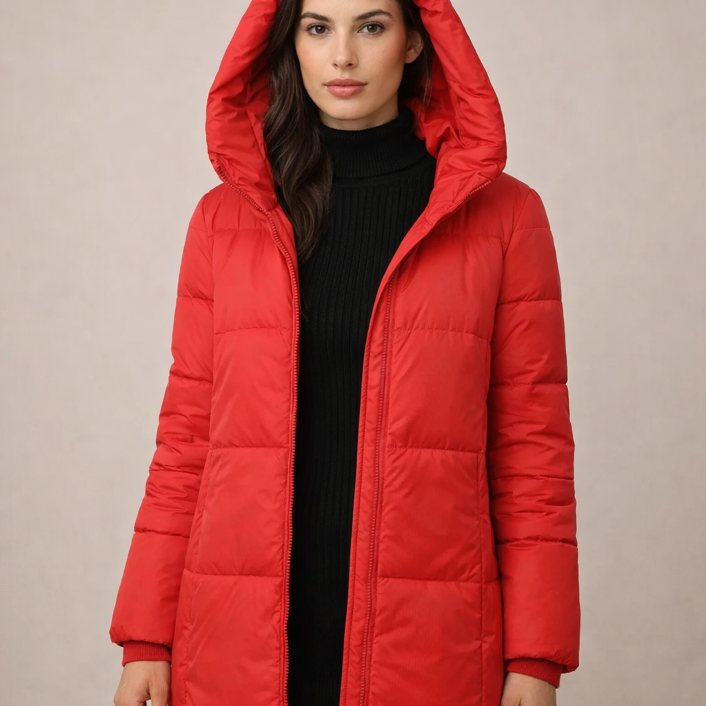 Women's Hooded Padded Coat – Mid-Length Insulated Comfort