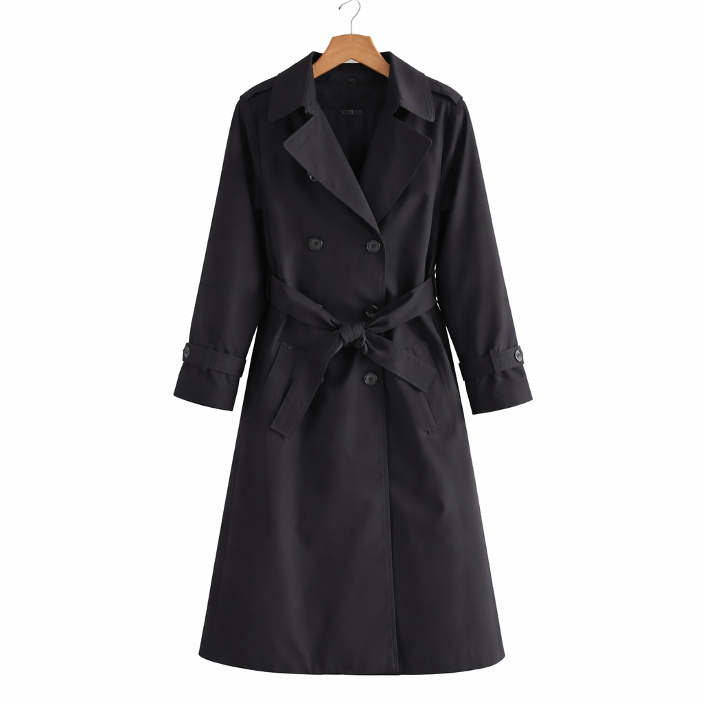 Women's Double Breasted Belted Coat – Structured Vintage Inspired Fit