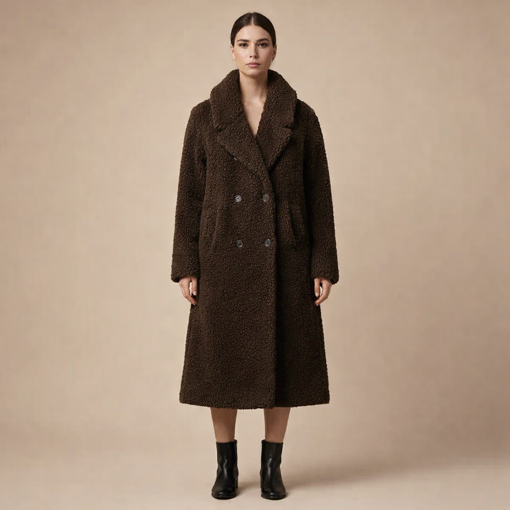 Women's Long Teddy Coat with Lapel – Soft Warm Layering