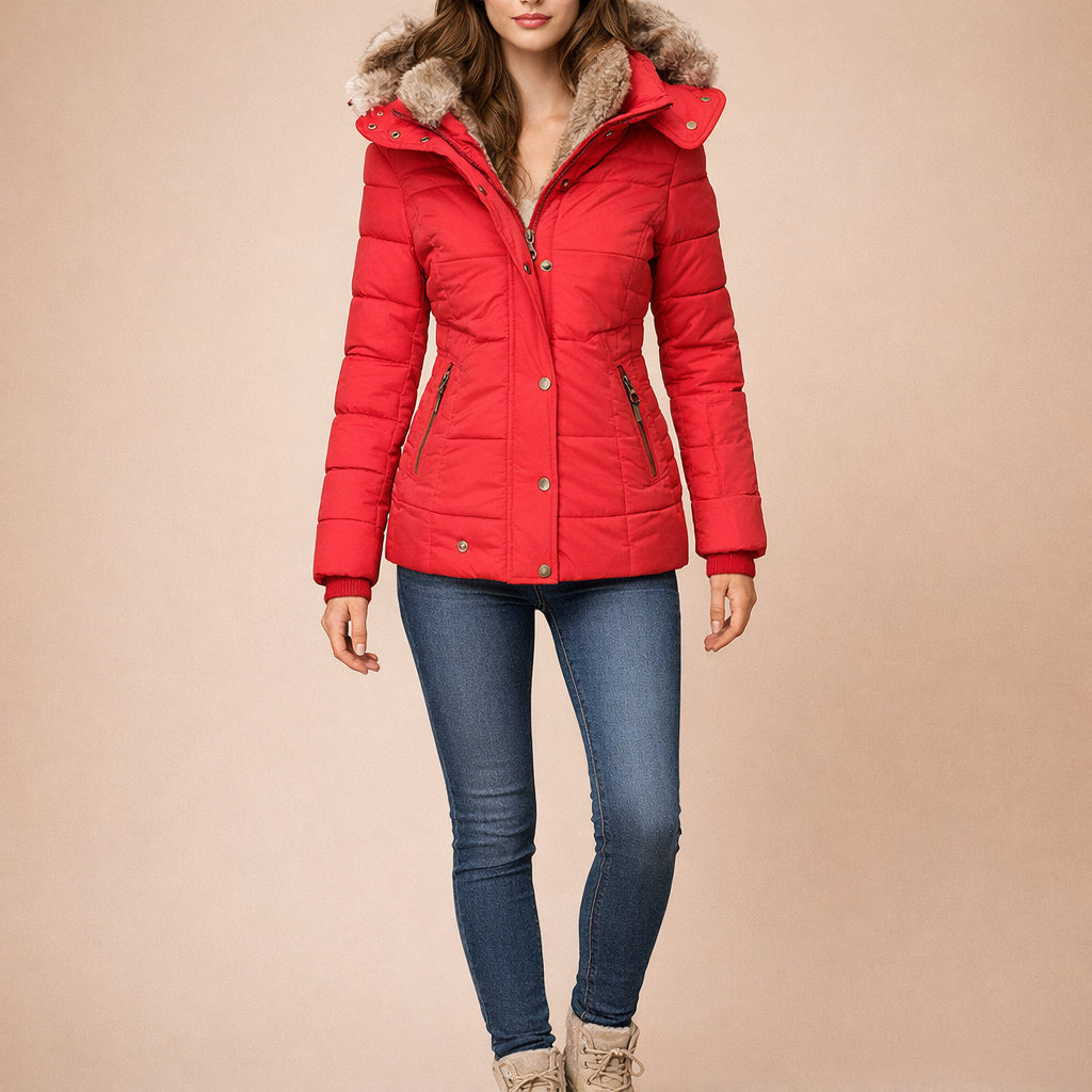 Women's Fur Collar Cotton Coat – Slim Fit Winter Comfort