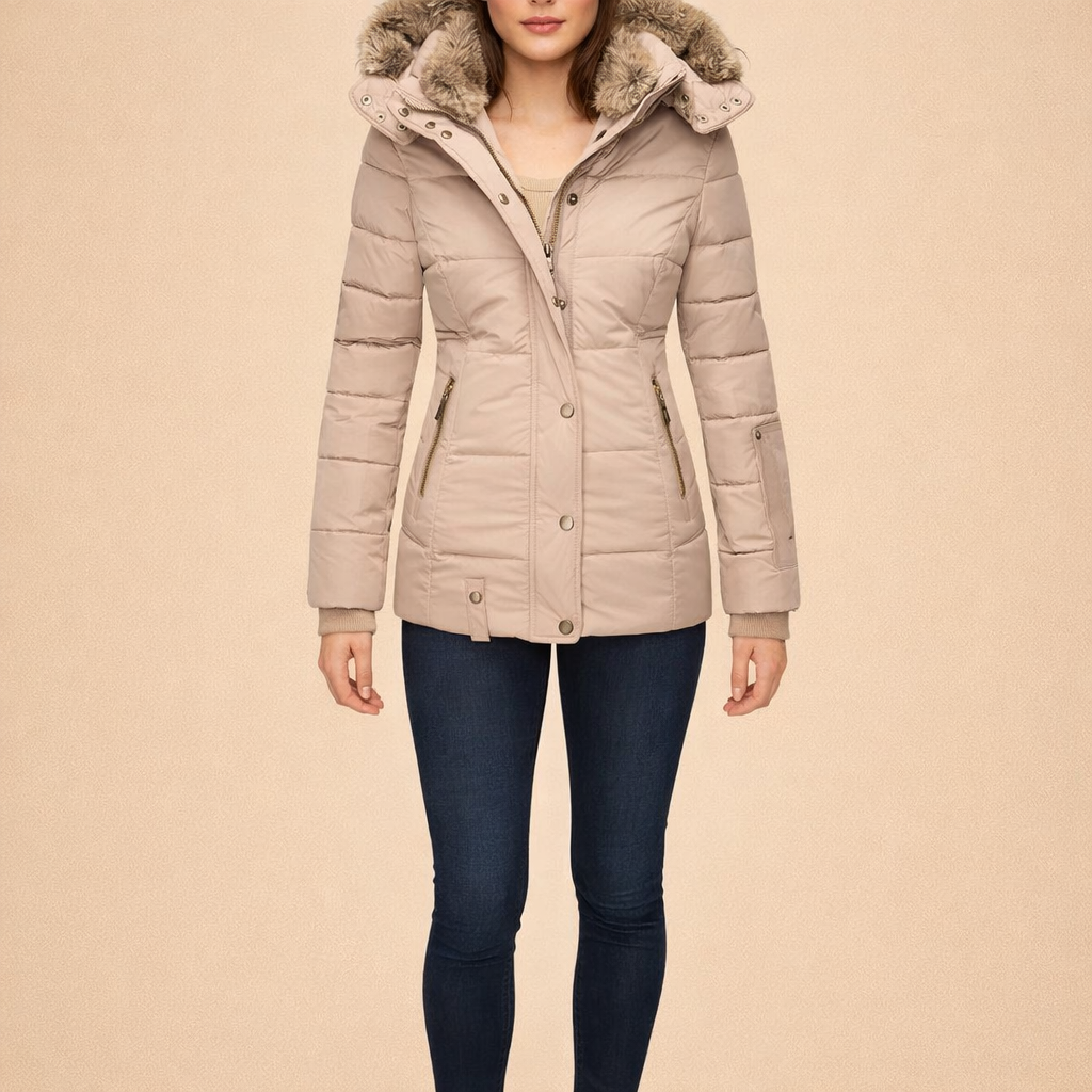 Women's Fur Collar Cotton Coat – Slim Fit Winter Comfort