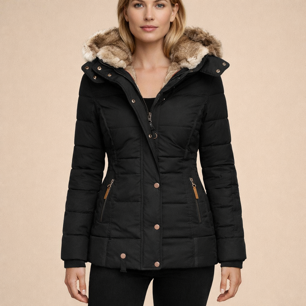 Women's Fur Collar Cotton Coat – Slim Fit Winter Comfort