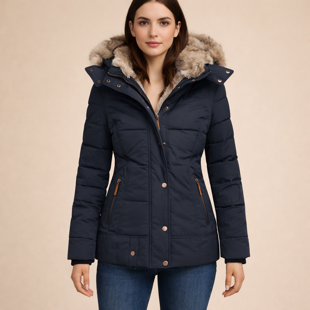 Women's Fur Collar Cotton Coat – Slim Fit Winter Comfort