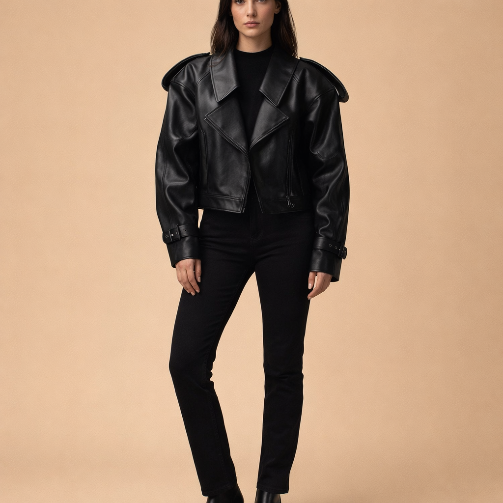 Women's Cropped Leather Jacket – Relaxed Fit for Everyday Wear