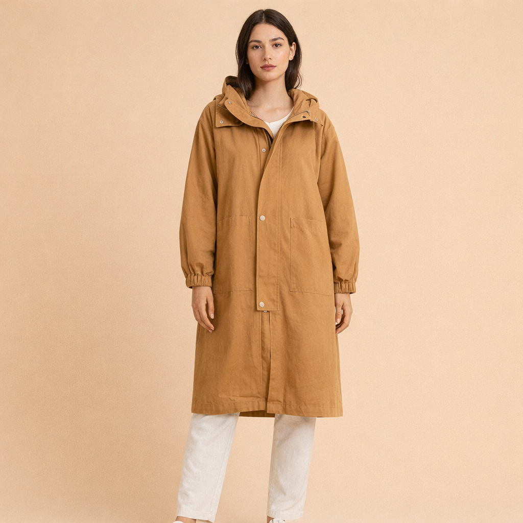Women's Hooded Trench Coat – Mid-Length Casual Outerwear
