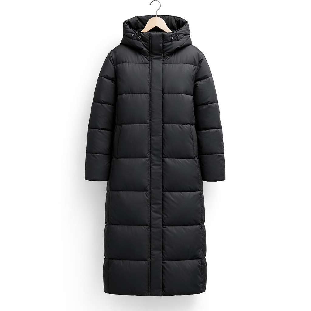 Women's Long Hooded Down Jacket – Insulated Coverage for Cold Weather