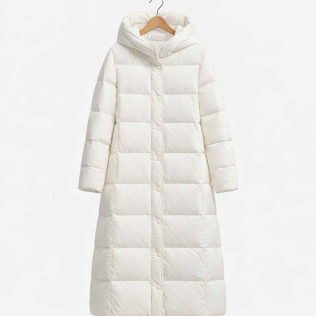 Women's Long Hooded Down Jacket – Insulated Coverage for Cold Weather