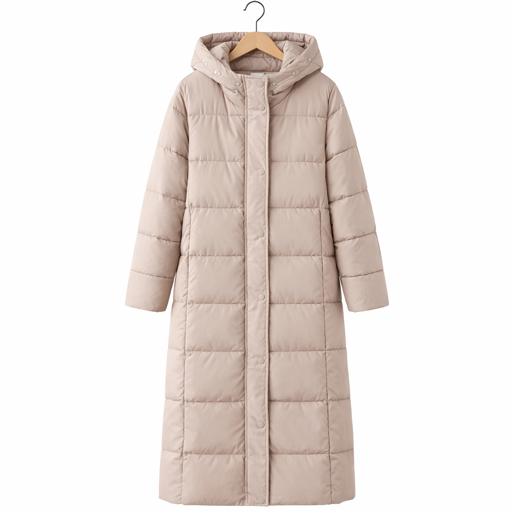 Women's Long Hooded Down Jacket – Insulated Coverage for Cold Weather