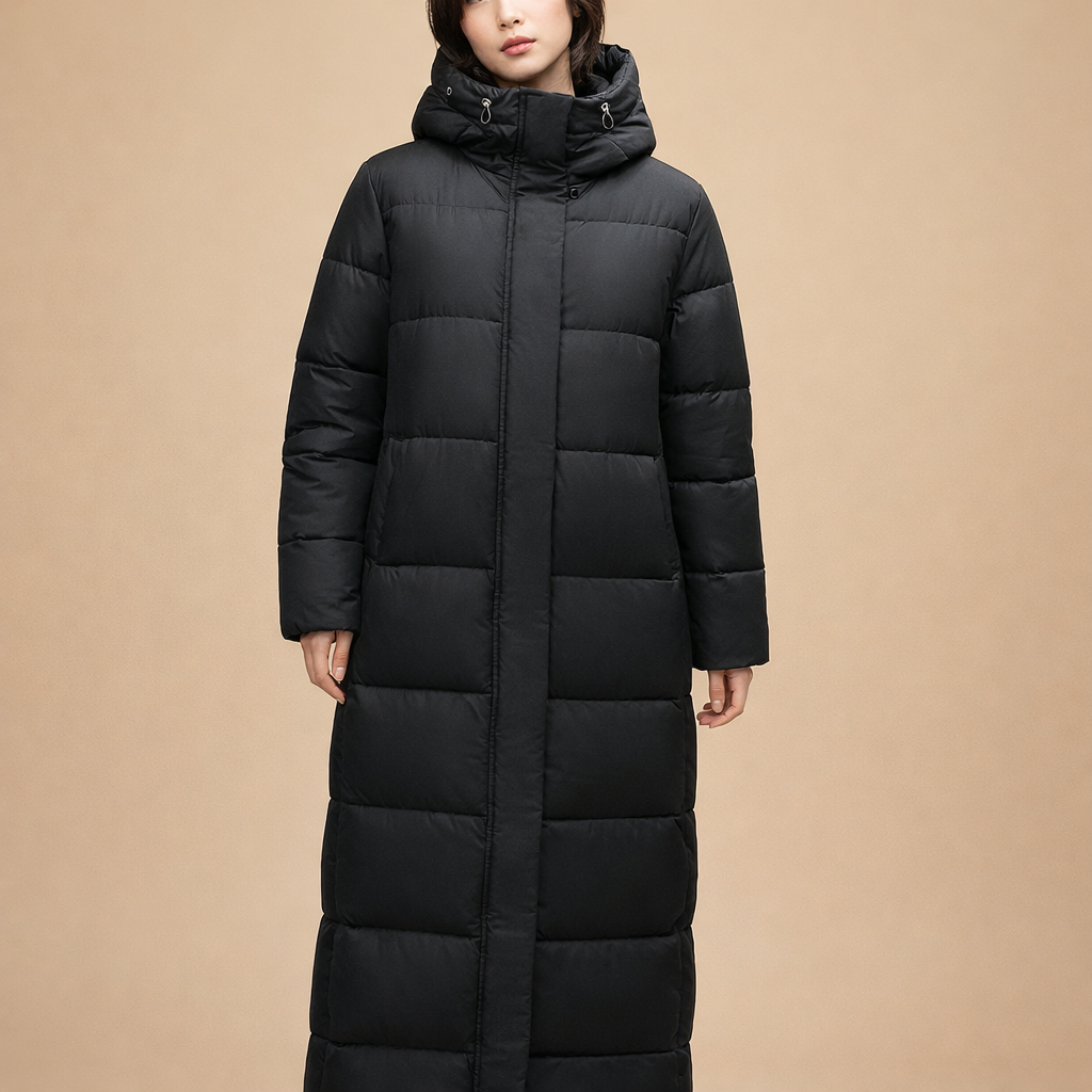 Women's Long Hooded Down Jacket – Insulated Coverage for Cold Weather