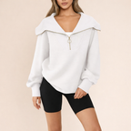 Women's Oversized Half Zip Pullover Sweater – Relaxed Everyday Layering Fit