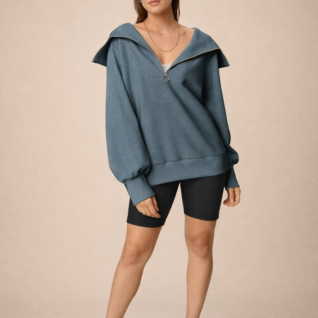 Women's Oversized Half Zip Pullover Sweater – Relaxed Everyday Layering Fit