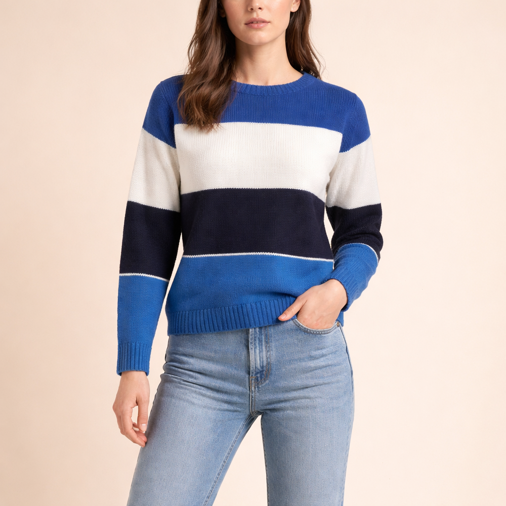 Women's Striped Knit Sweater – Comfortable Autumn Winter Wear