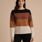 Women's Striped Knit Sweater – Comfortable Autumn Winter Wear