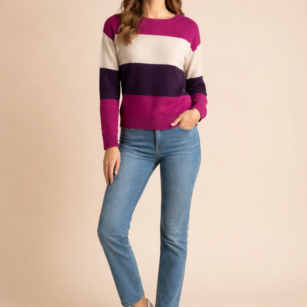 Women's Striped Knit Sweater – Comfortable Autumn Winter Wear
