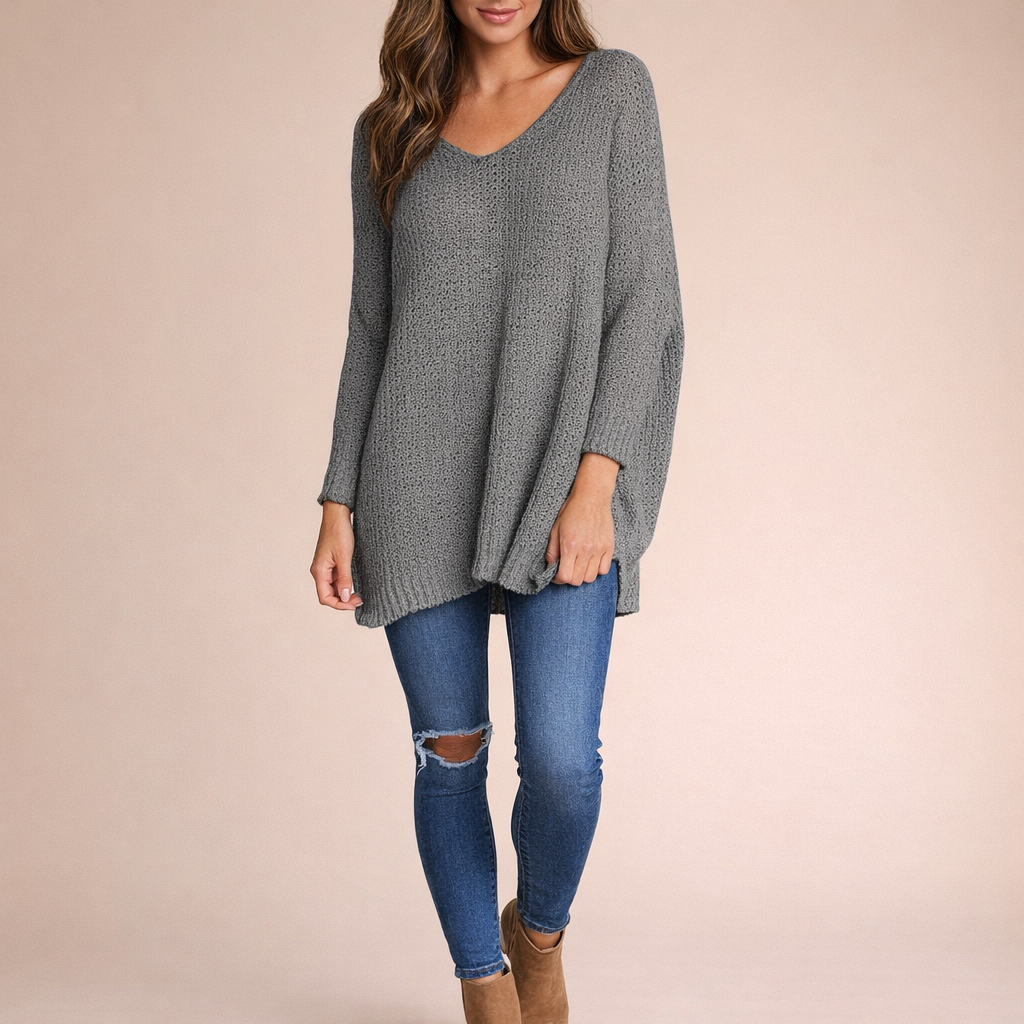 Women's V-Neck Knit Sweater – Warm Comfortable Winter Wear