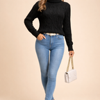 Women's Cable Knit Turtleneck Sweater – Warm Comfortable Winter Wear