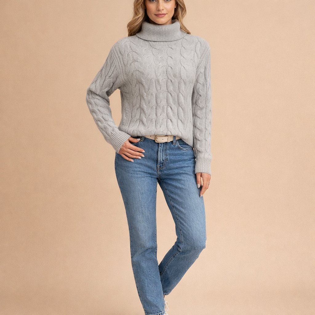 Women's Cable Knit Turtleneck Sweater – Warm Comfortable Winter Wear