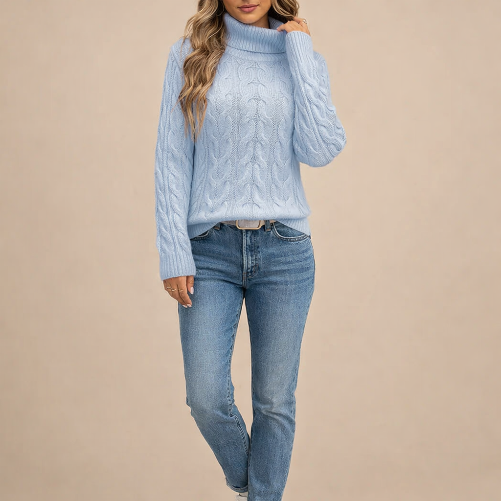 Women's Cable Knit Turtleneck Sweater – Warm Comfortable Winter Wear