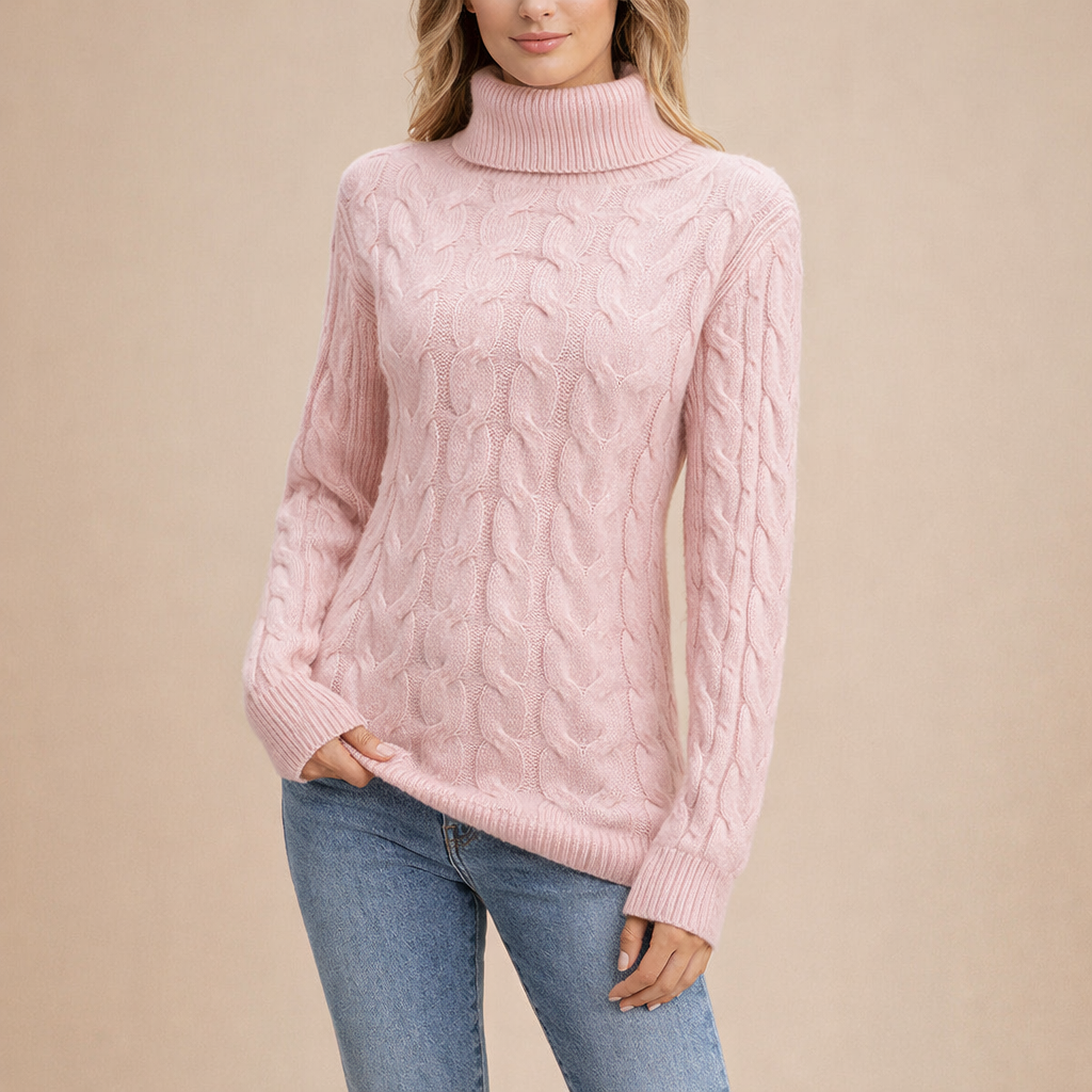 Women's Cable Knit Turtleneck Sweater – Warm Comfortable Winter Wear
