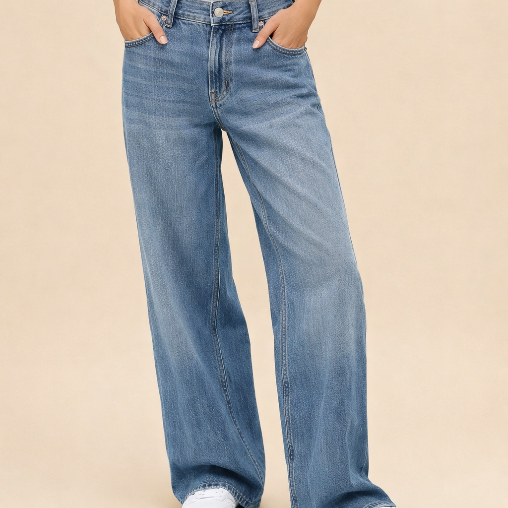 Women’s Wide Leg Denim Trousers – Comfortable Casual Everyday Wear