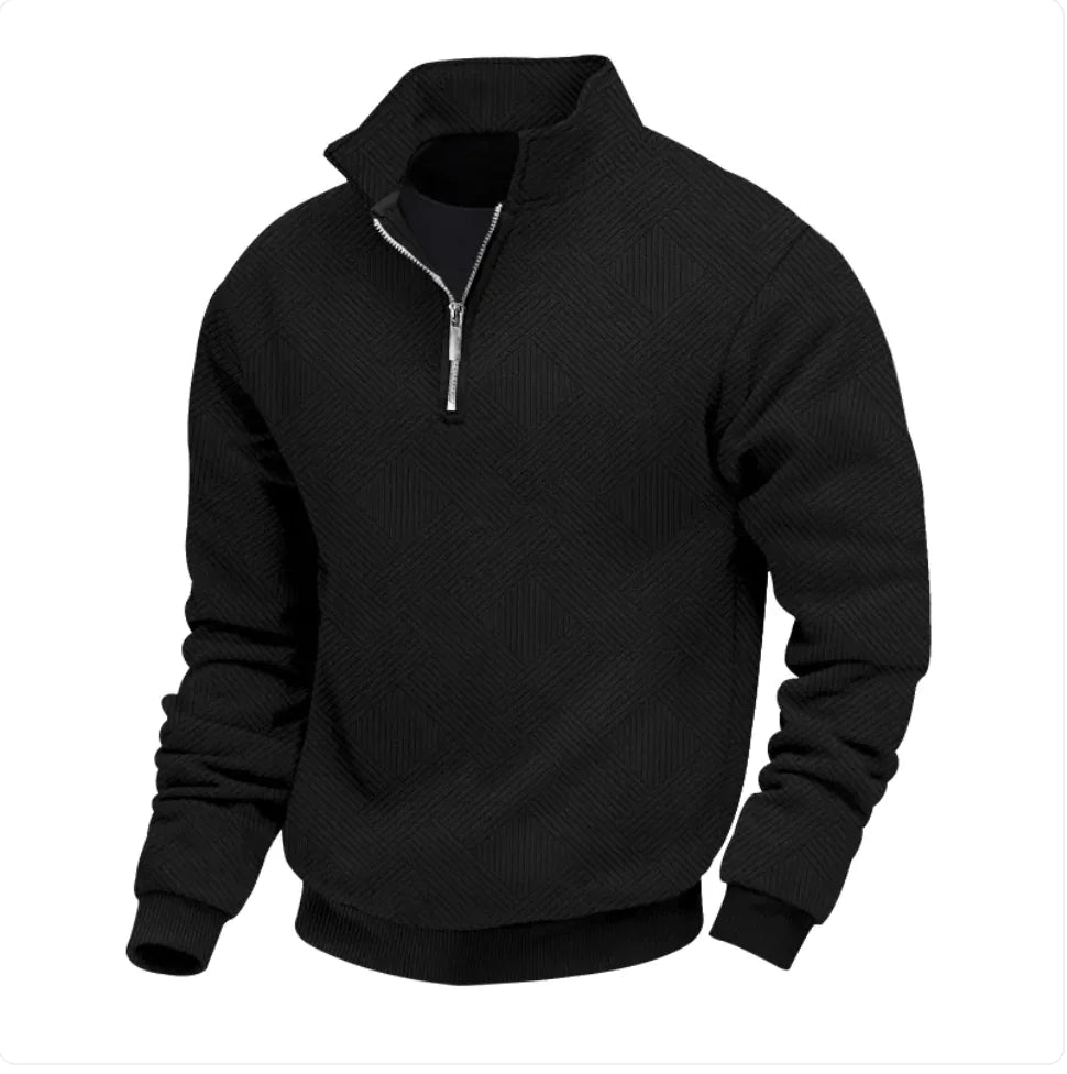 Men's Loose Fit Zip-Up Pullover Casual Long Sleeve Sweater for Everyday Autumn Wear