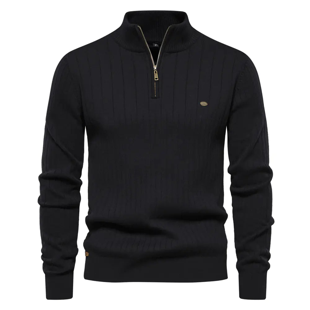 Men's Half Zip Stand Collar Knit Sweater Lightweight Casual Pullover
