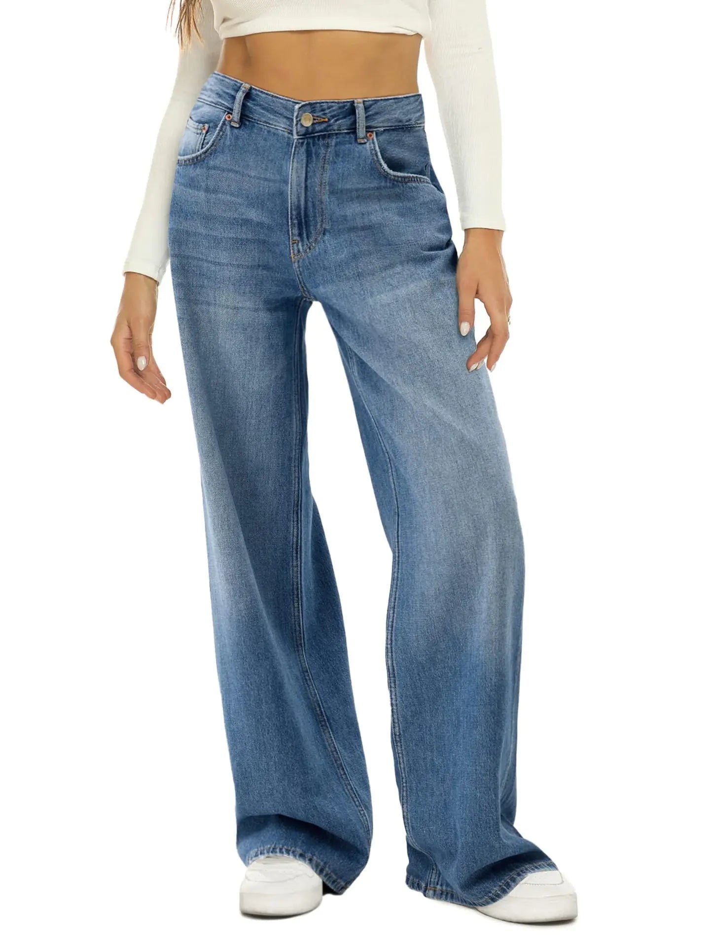 Women's Wide Leg Denim Trousers – Comfortable Casual Everyday Wear