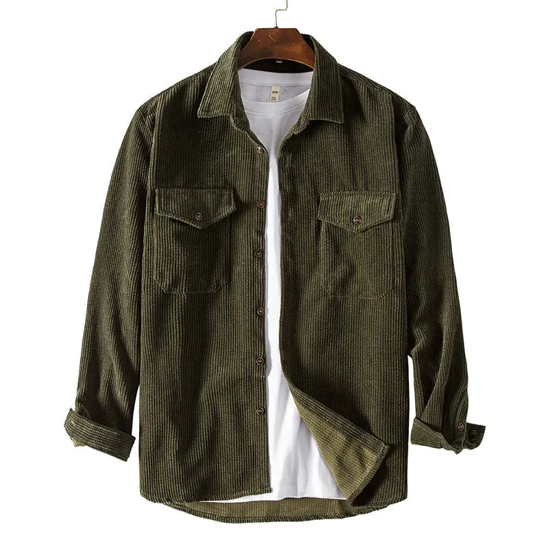 Men's Padded Corduroy Long Sleeve Shirt Retro Casual Button-Up for Autumn Winter 