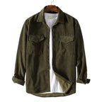 Men's Padded Corduroy Long Sleeve Shirt Retro Casual Button-Up for Autumn Winter 