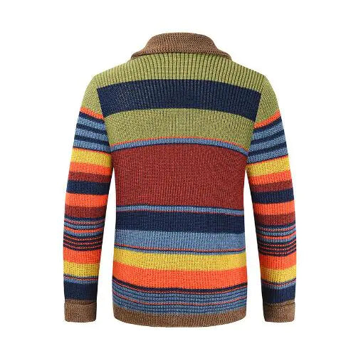 Men's Hooded Cardigan Sweater with Vintage Ethnic Pattern Knit Design
