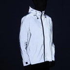 Men's Reflective Long Windbreaker Jacket Lightweight Outdoor Hooded Casual Utility Outerwear