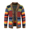 Men's Hooded Cardigan Sweater with Vintage Ethnic Pattern Knit Design