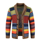 Men's Hooded Cardigan Sweater with Vintage Ethnic Pattern Knit Design