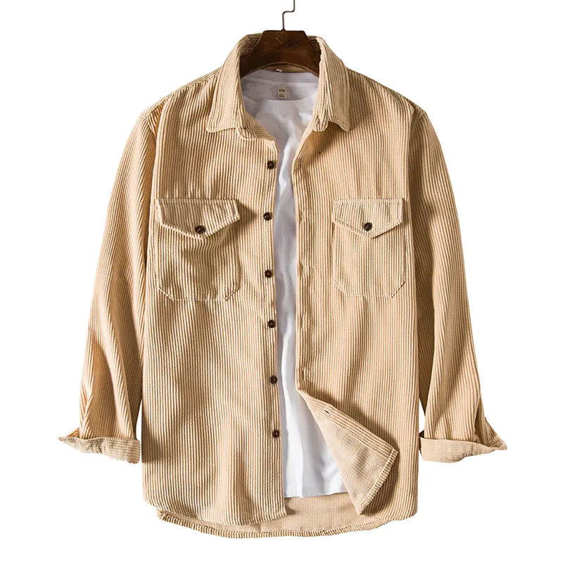 Men's Padded Corduroy Long Sleeve Shirt Retro Casual Button-Up for Autumn Winter 