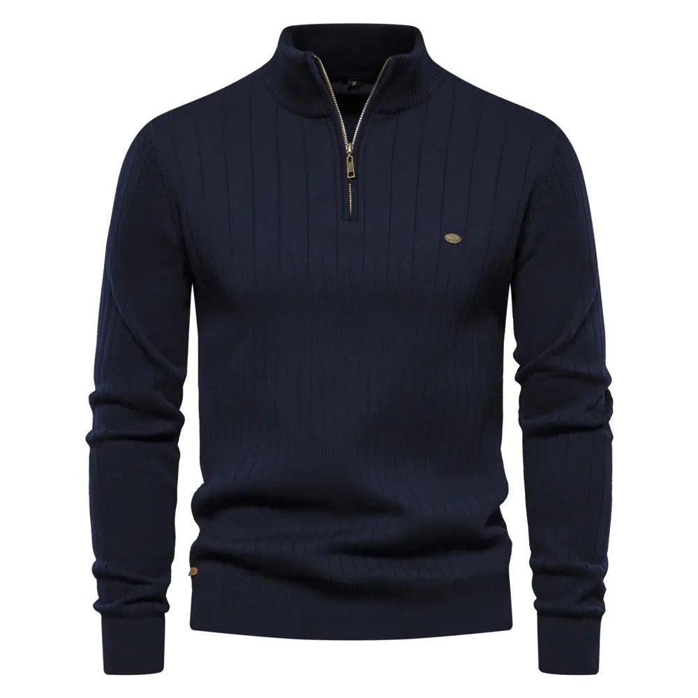 Men's Half Zip Stand Collar Knit Sweater Lightweight Casual Pullover