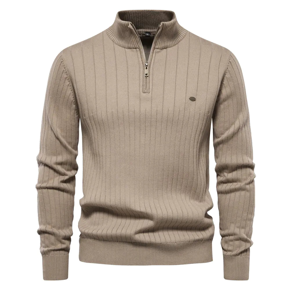 Men's Half Zip Stand Collar Knit Sweater Lightweight Casual Pullover