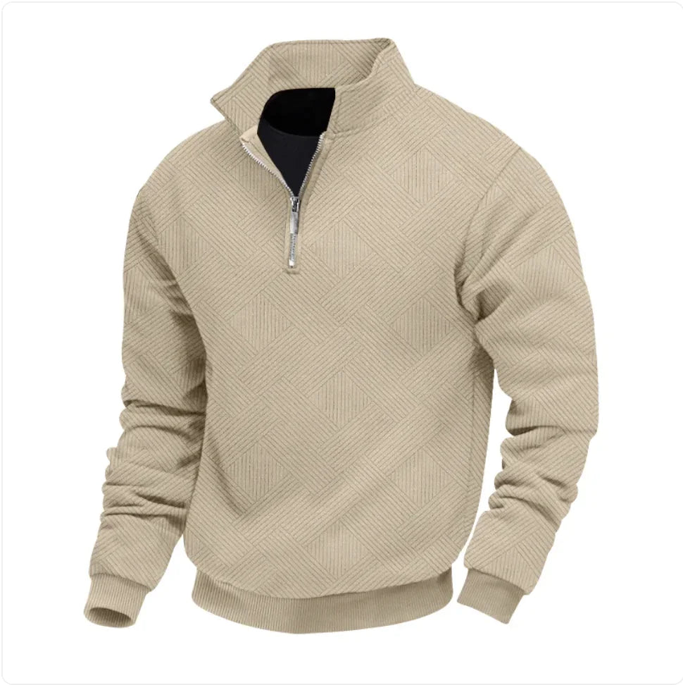 Men's Loose Fit Zip-Up Pullover Casual Long Sleeve Sweater for Everyday Autumn Wear