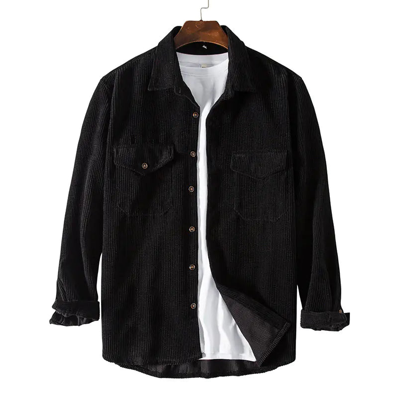 Men's Padded Corduroy Long Sleeve Shirt Retro Casual Button-Up for Autumn Winter 