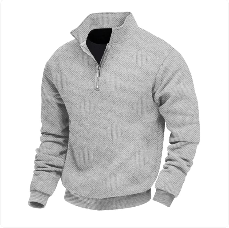 Men's Loose Fit Zip-Up Pullover Casual Long Sleeve Sweater for Everyday Autumn Wear