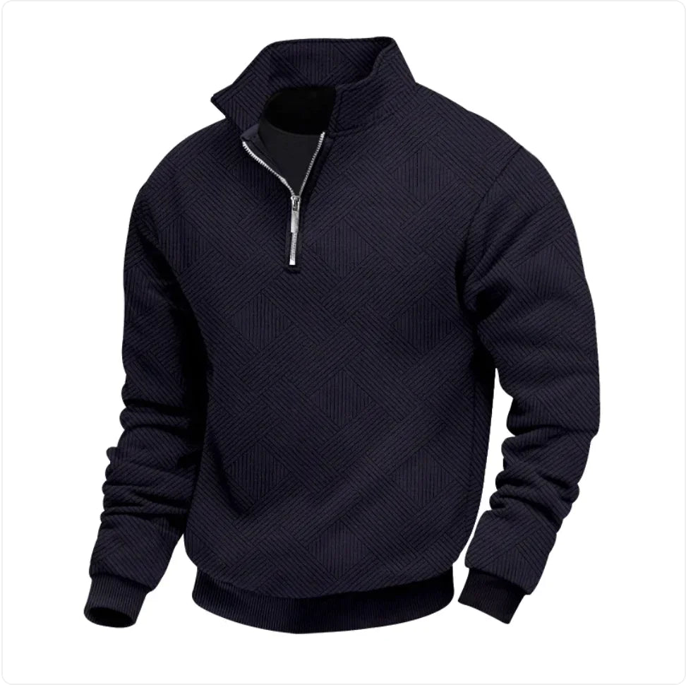 Men's Loose Fit Zip-Up Pullover Casual Long Sleeve Sweater for Everyday Autumn Wear